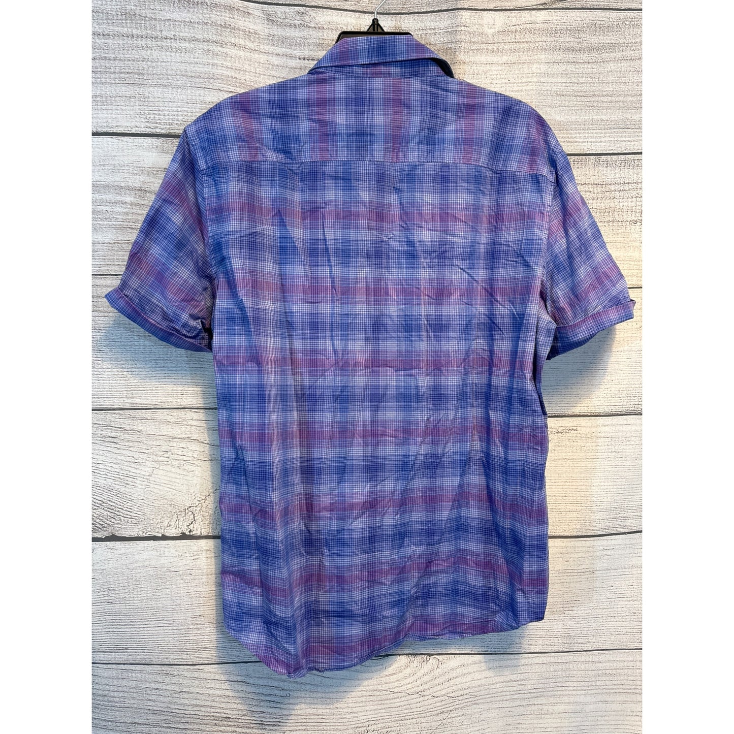 Mens Calvin Klein Short Sleeve Slim Fit Plaid Button Up Shirt Size L