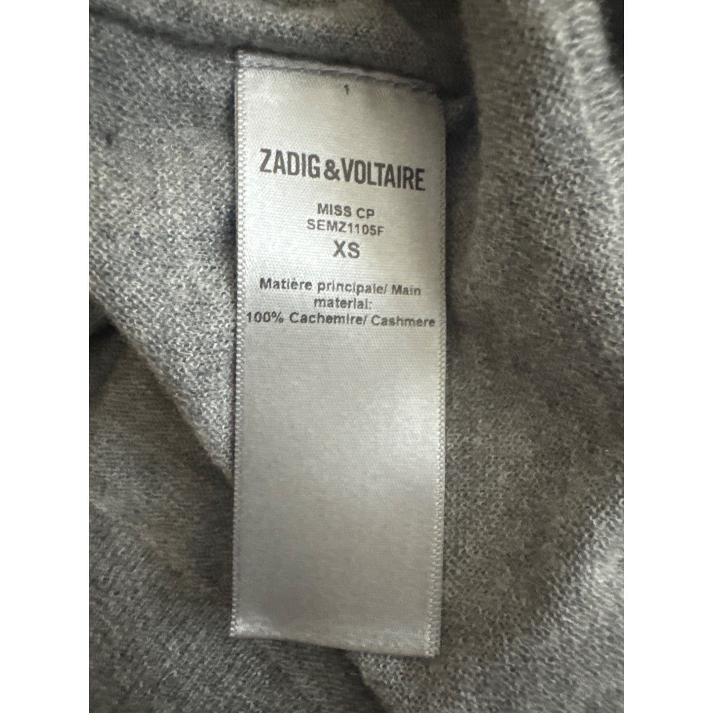 Zadig & Voltaire Womens Gray Cashmere Sweater XS Crewneck Long Sleeve Light Knit