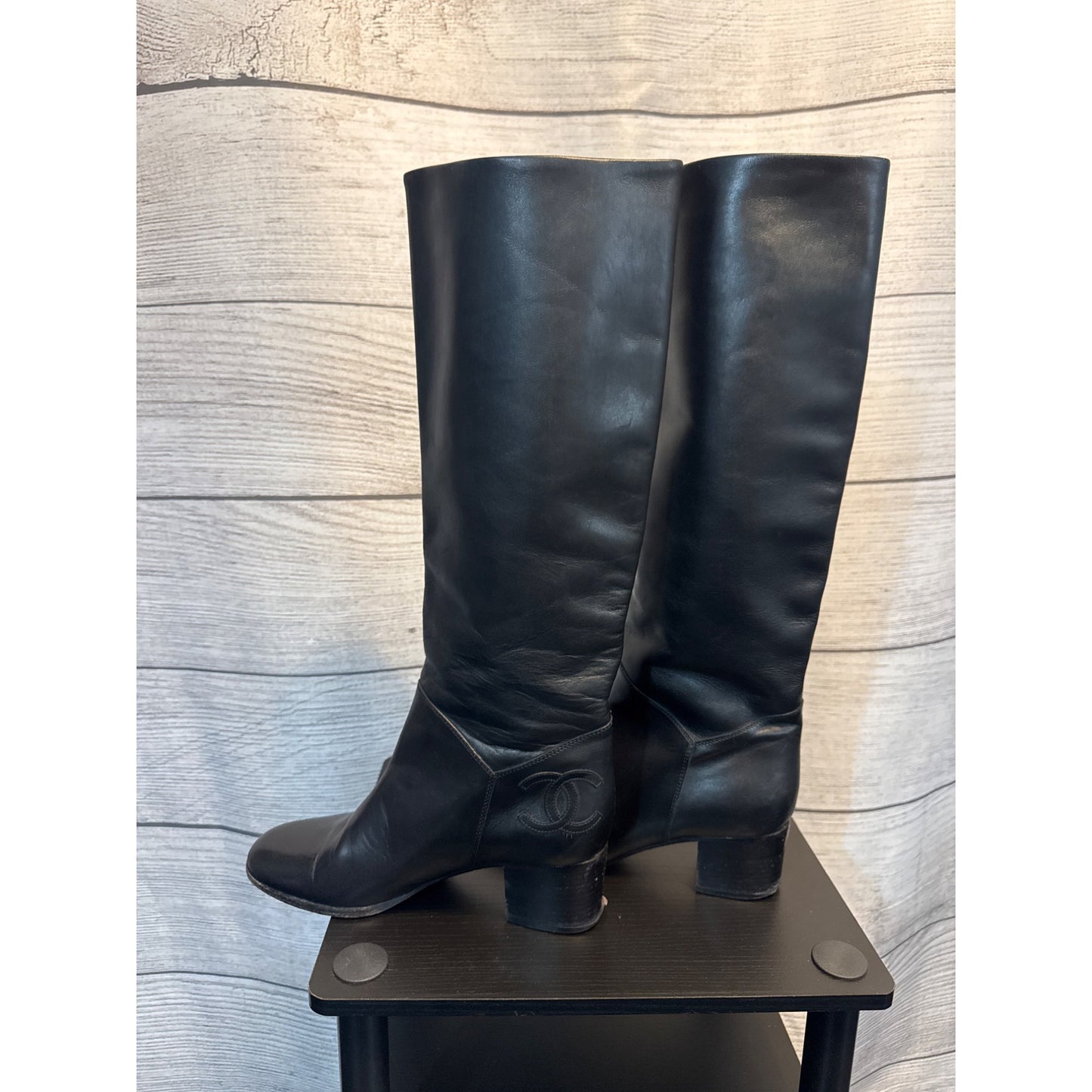 Chanel Black Leather Riding Boot Size 8.5