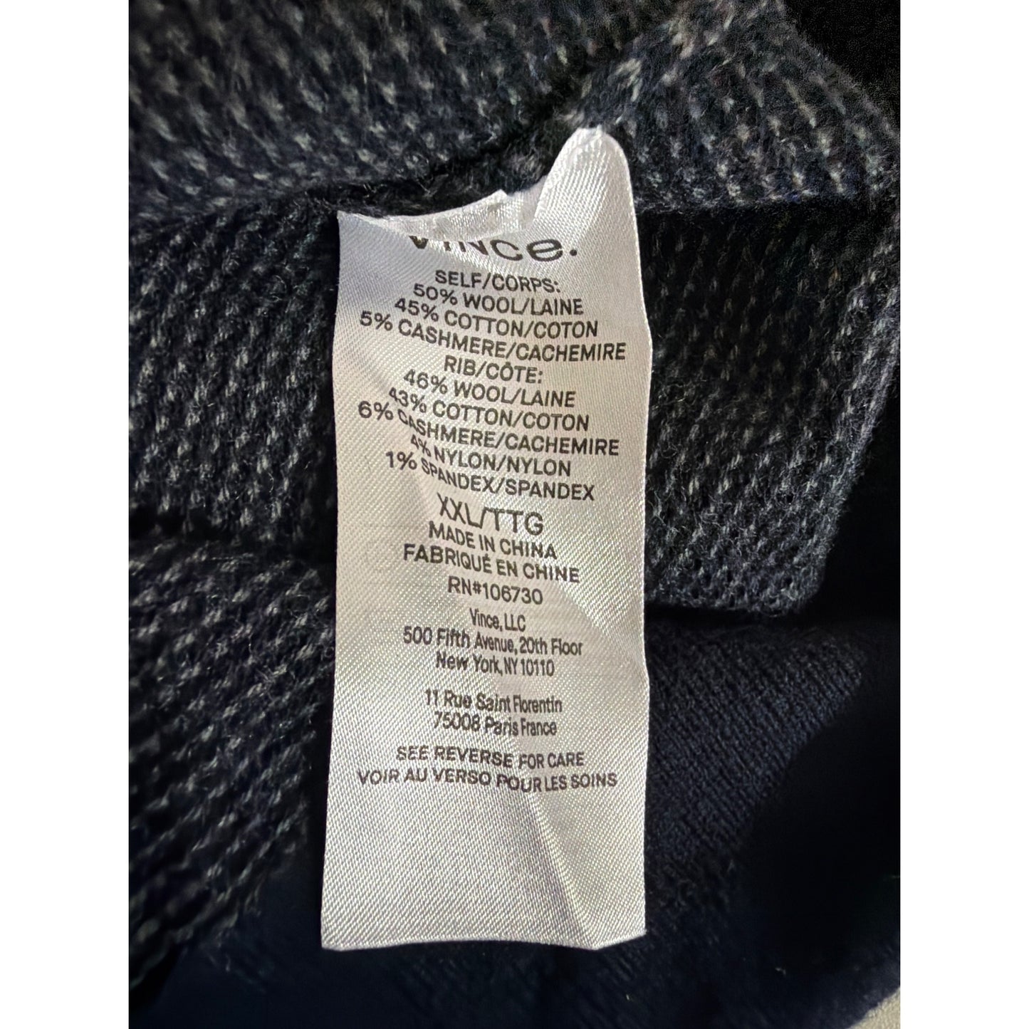 Vince Mens Navy Textured Wool & Cotton Blend Sweater XXL