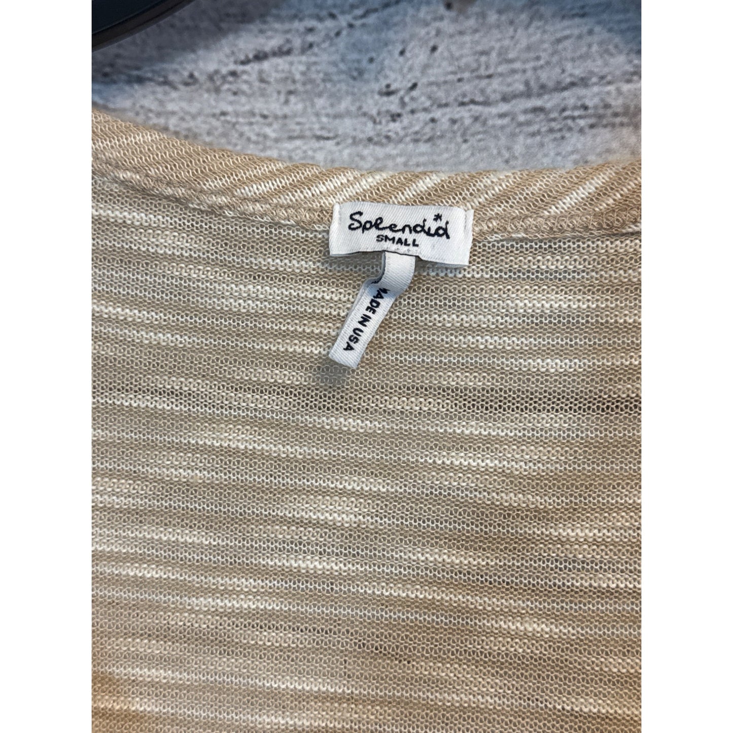Splendid Small Beige Striped 3/4 Sleeve Henley Top Size S
