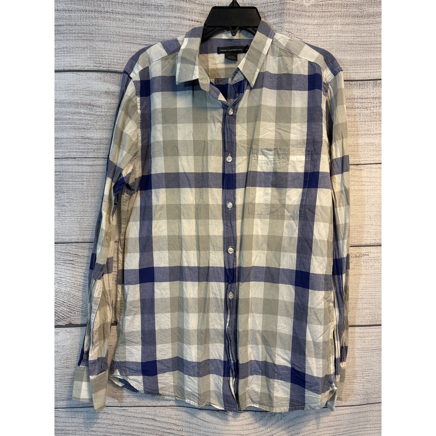 French Connection Mens Blue Plaid Button Down Size M