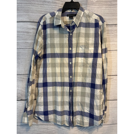 French Connection Mens Blue Plaid Button Down Size M