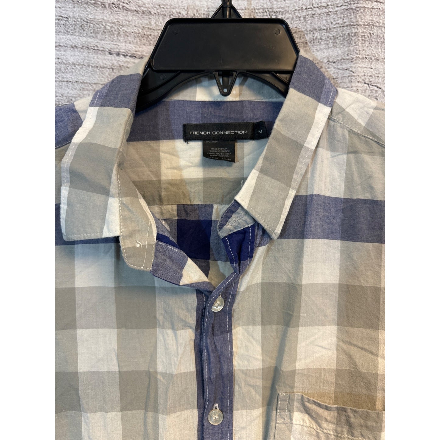 French Connection Mens Blue Plaid Button Down Size M