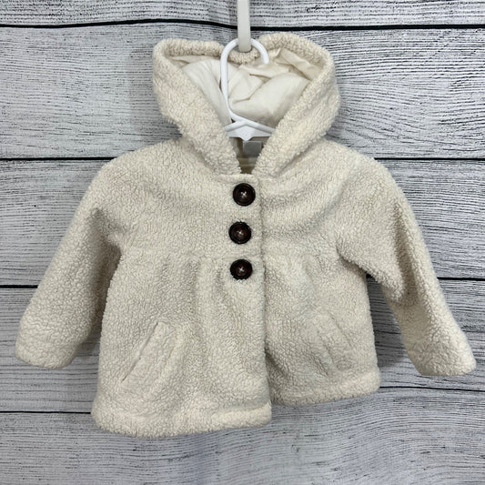 Baby Gap Sherpa Hooded Jacket With Wooden Buttons & Pockets, Size 6-12m