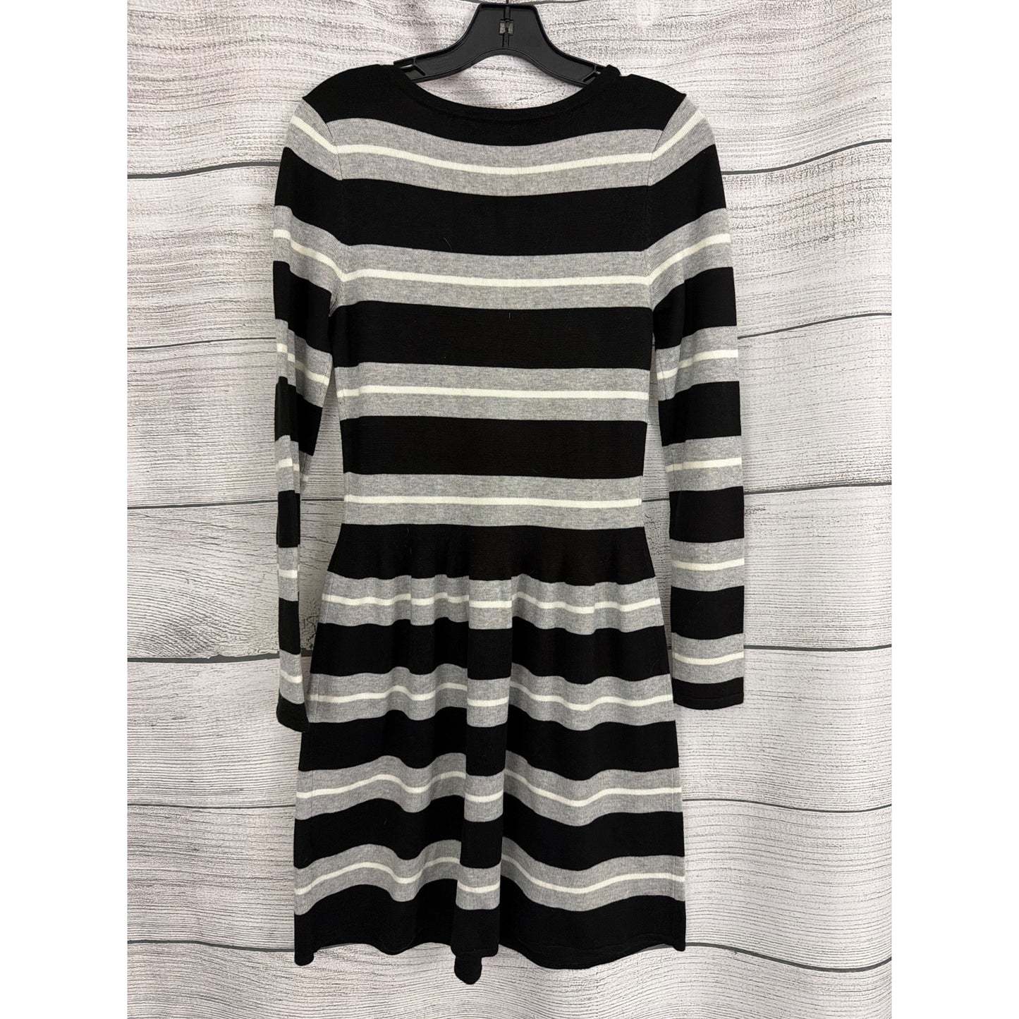 Vince Camuto Black & Gray Knit Striped Fit & Flare Sweater Dress Size S