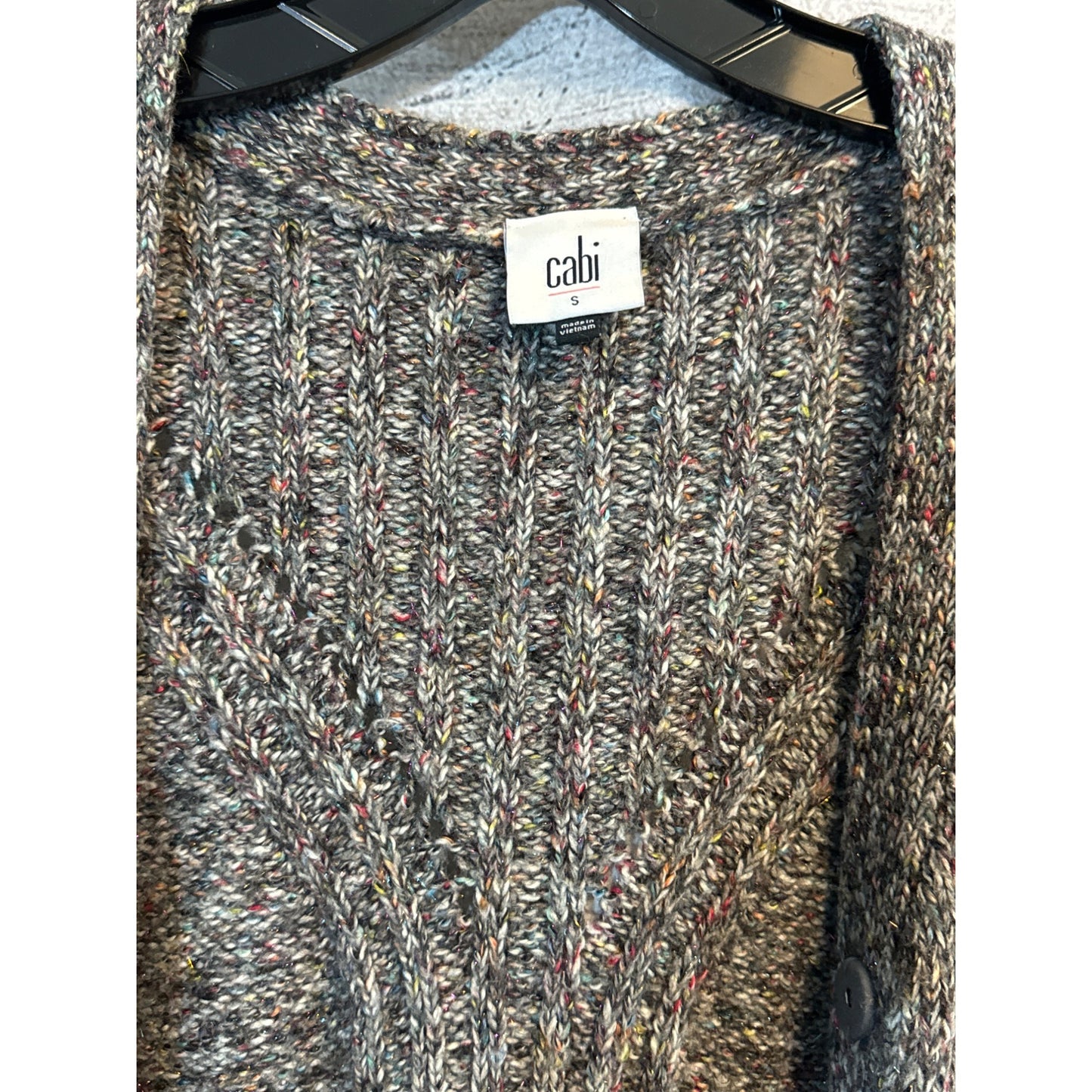 Cabi Long Knit Cardigan Sweater Sparkly Speckled Button-Front Size S