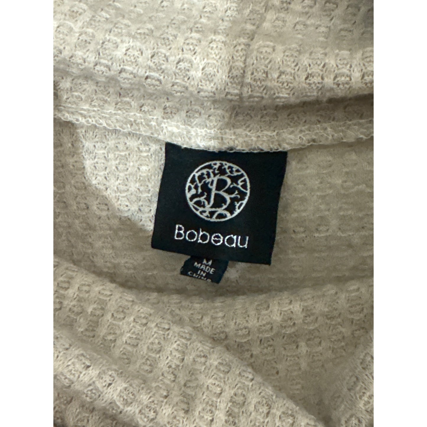 Bobeau Beige Waffle Knit Cowl Neck Long Sleeve Top M