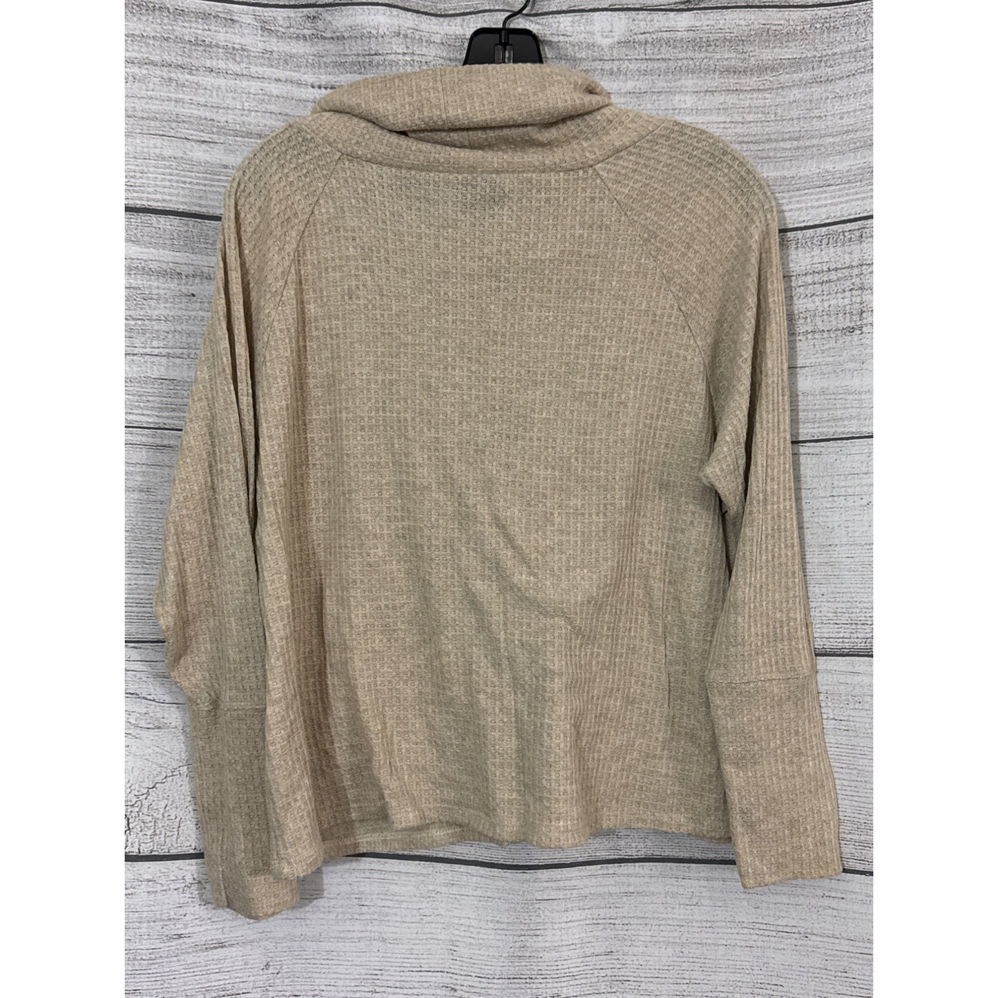 Bobeau Beige Waffle Knit Cowl Neck Long Sleeve Top M