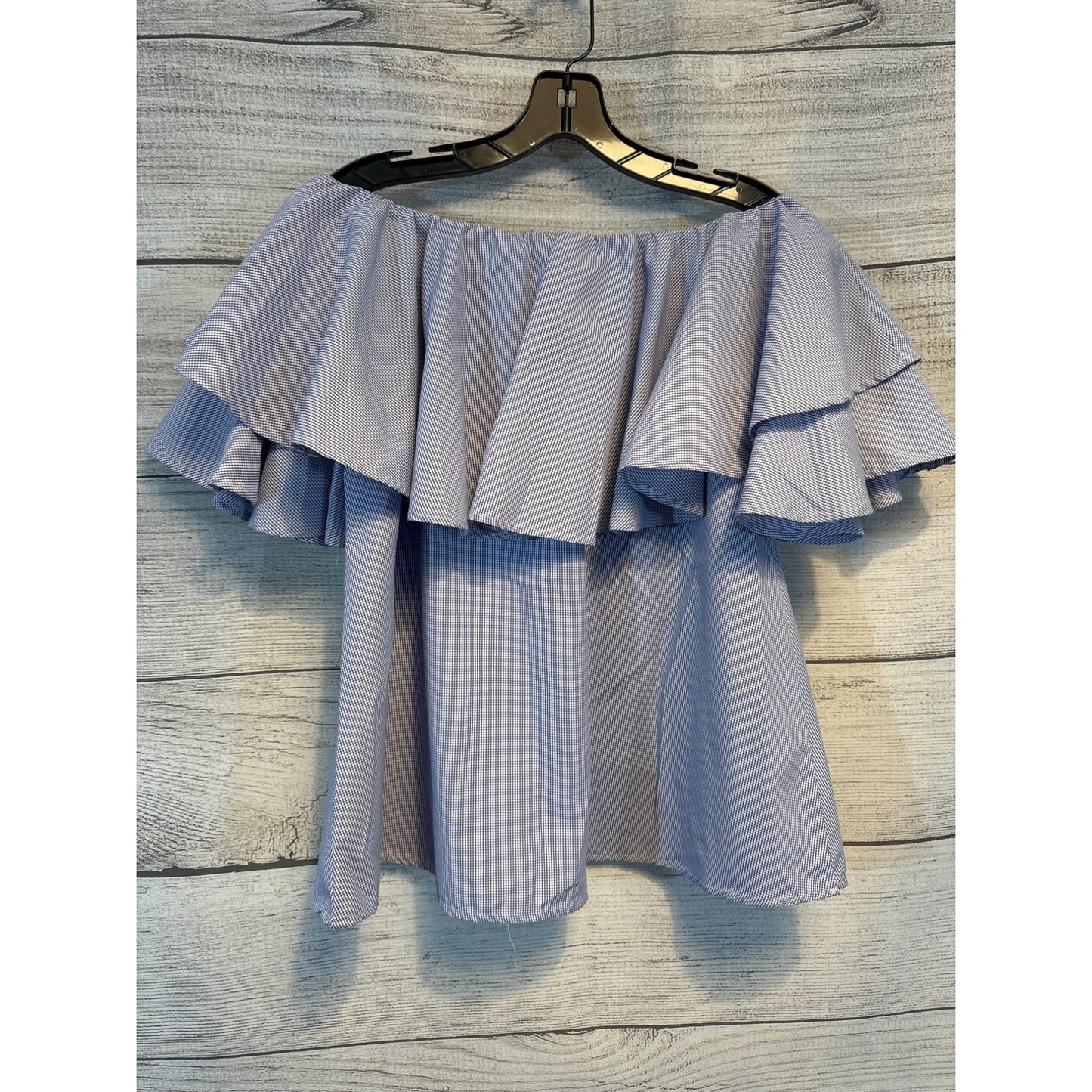 Blue & White Off-Shoulder Ruffle Blouse Size S