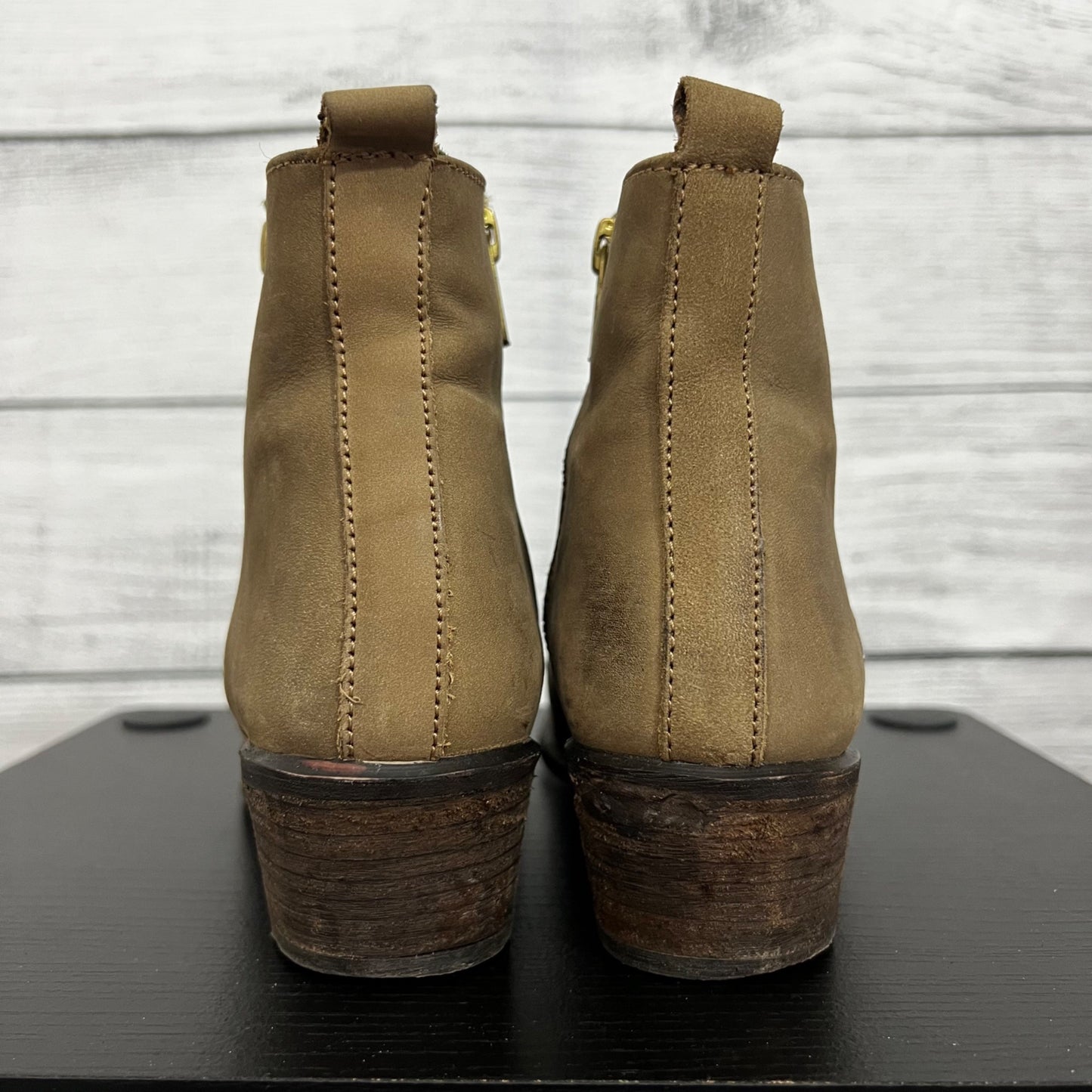 Steve Madden Brown Ankle Boots With Side Zippers & Wooden Heels, Size 6.5