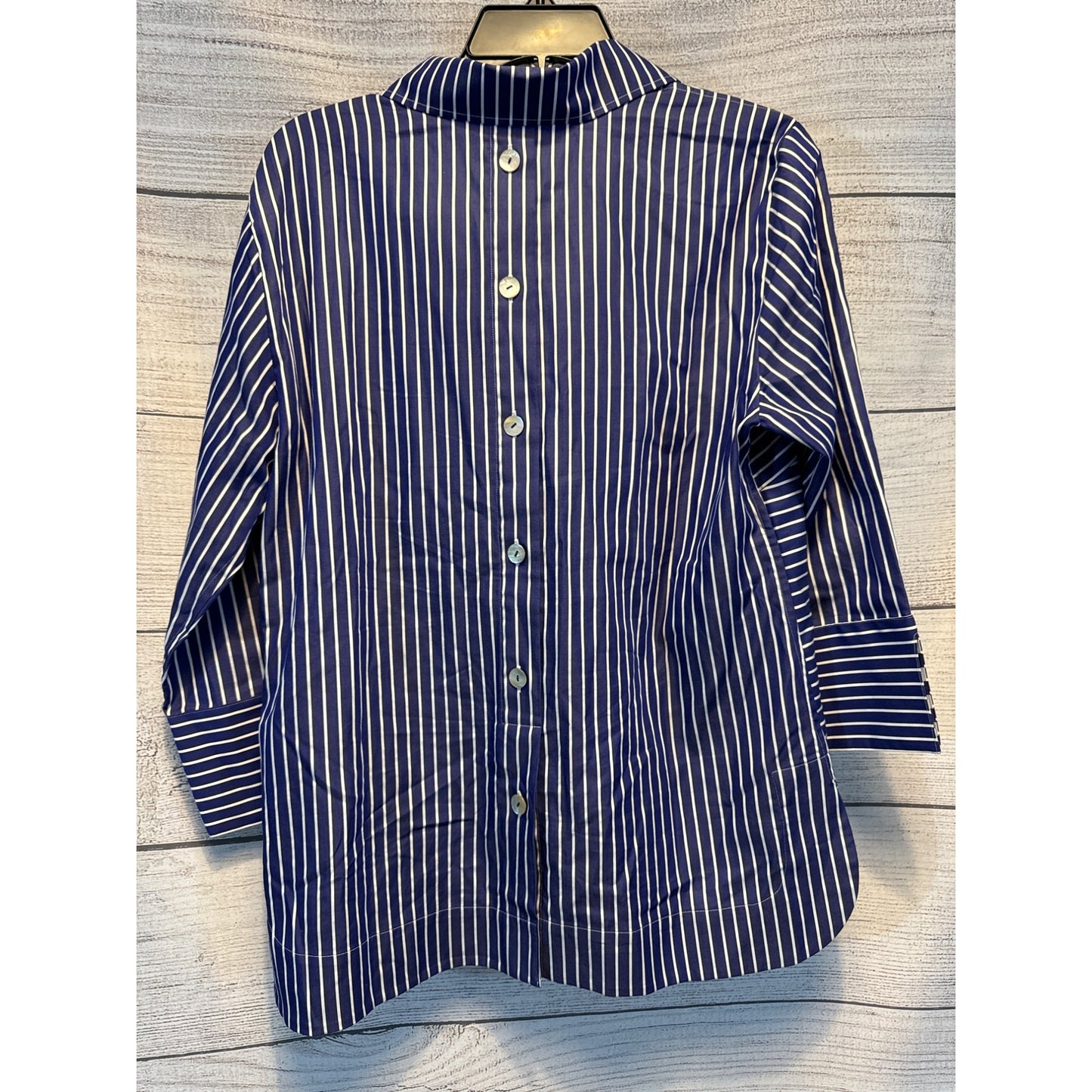 NWOT Hinson Wu Aileen Polished Cotton Pullover Marine Blue Stripes Size 10