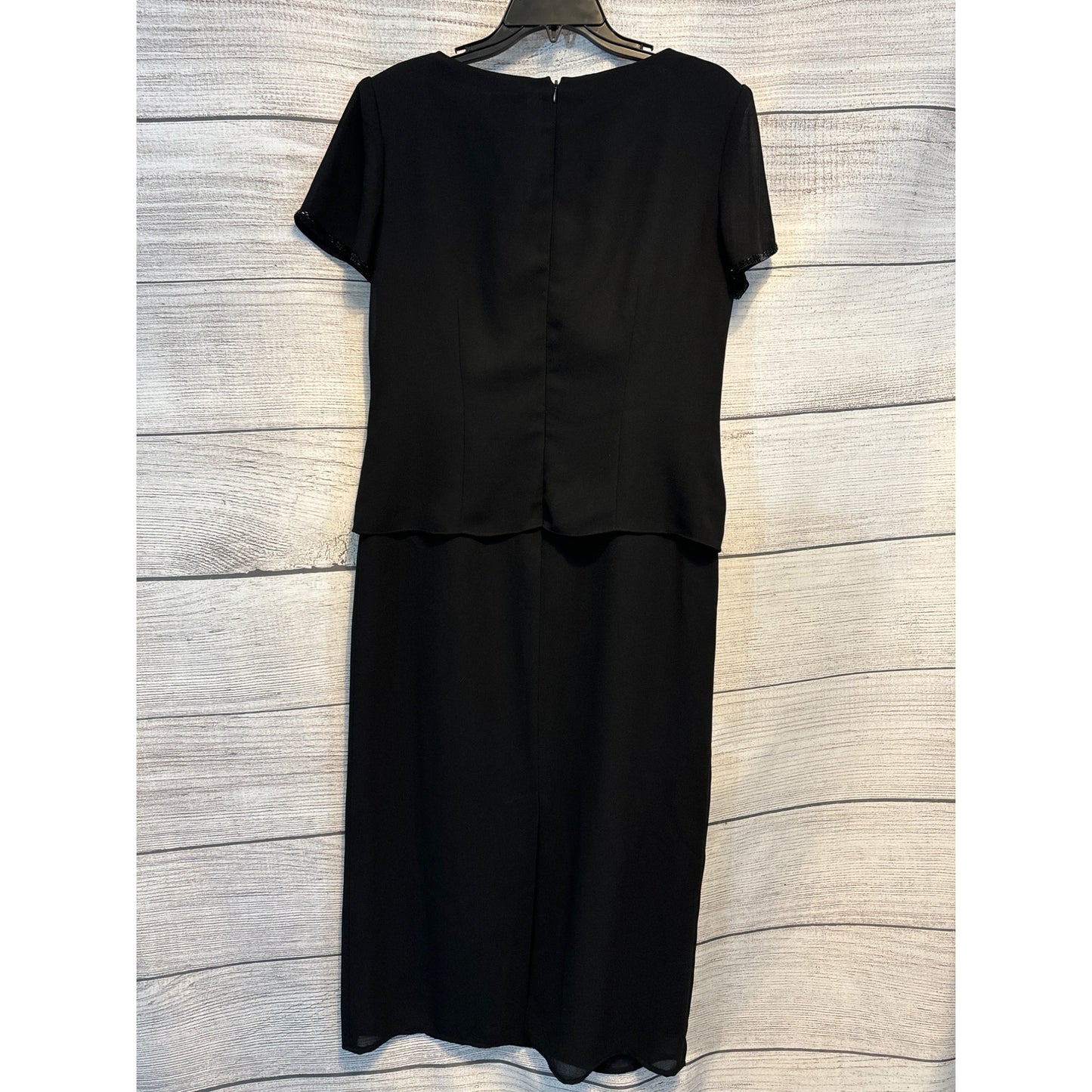 R&M Richards Beaded Black Dress With Sheer Sleeves Size 10