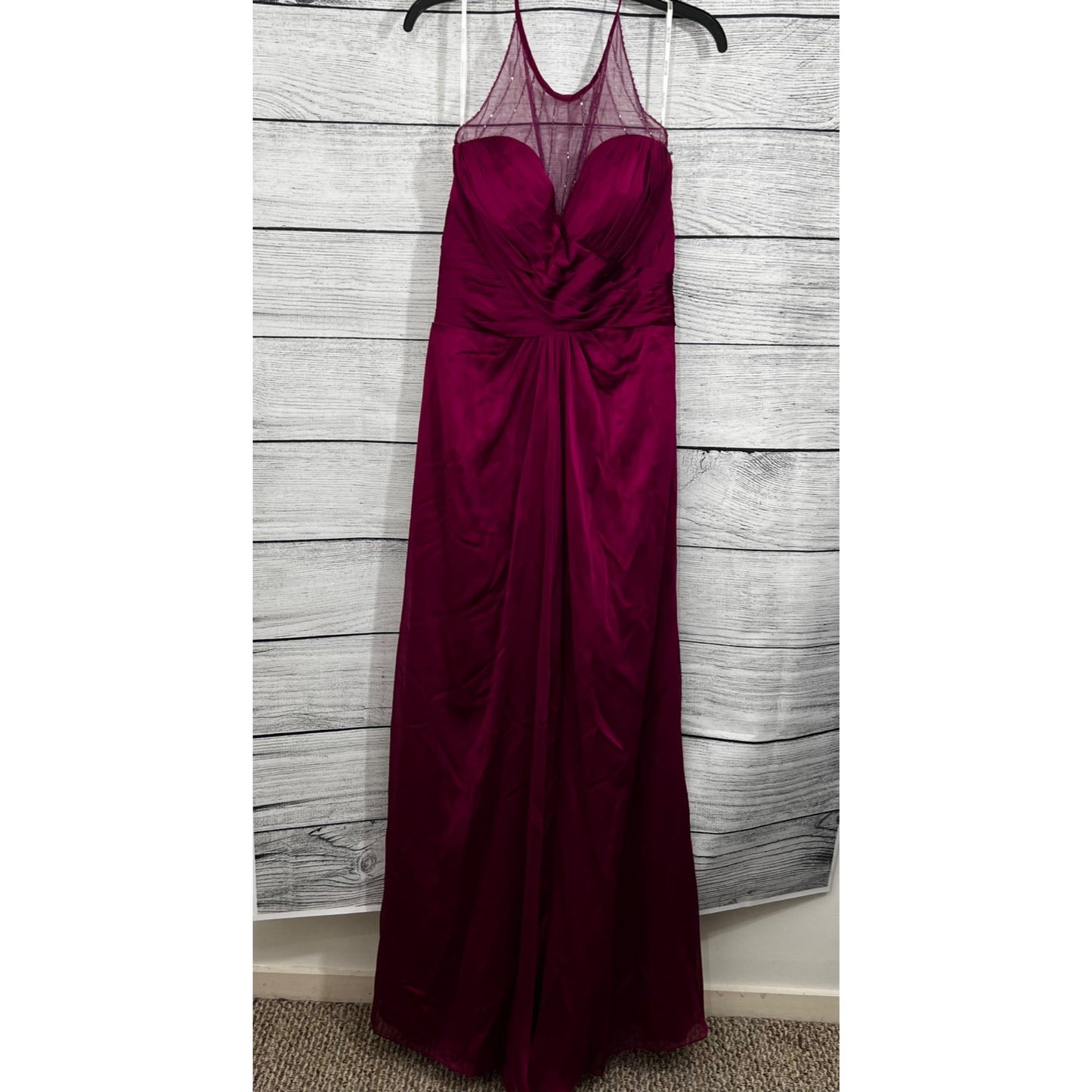 Belsoie Fuchsia Sleeveless Mesh Yoke Gown, Size 16