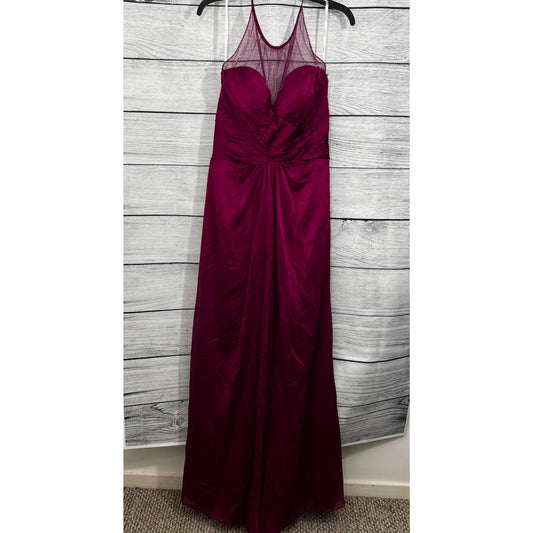 Belsoie Fuchsia Sleeveless Mesh Yoke Gown, Size 16