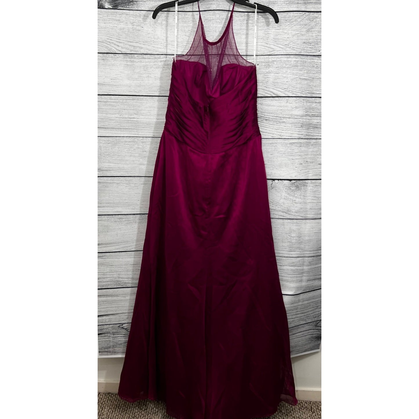 Belsoie Fuchsia Sleeveless Mesh Yoke Gown, Size 16