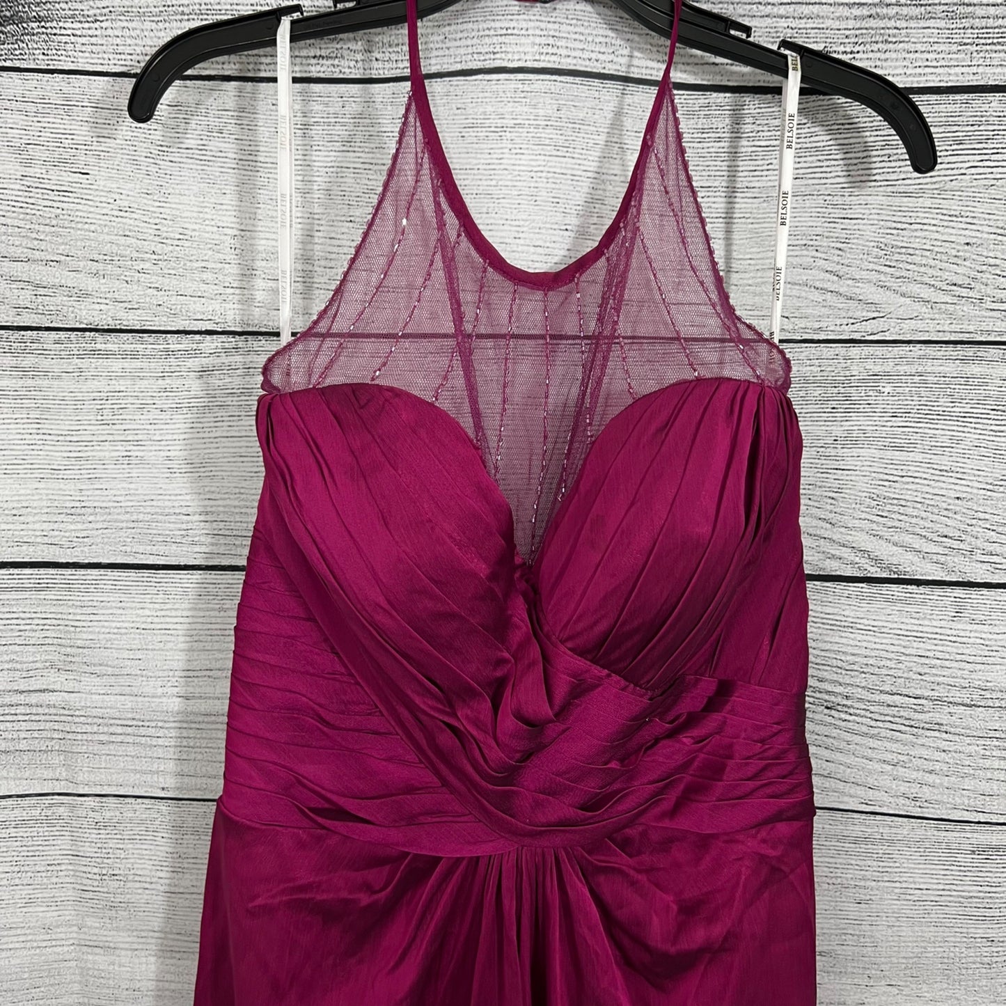 Belsoie Fuchsia Sleeveless Mesh Yoke Gown, Size 16