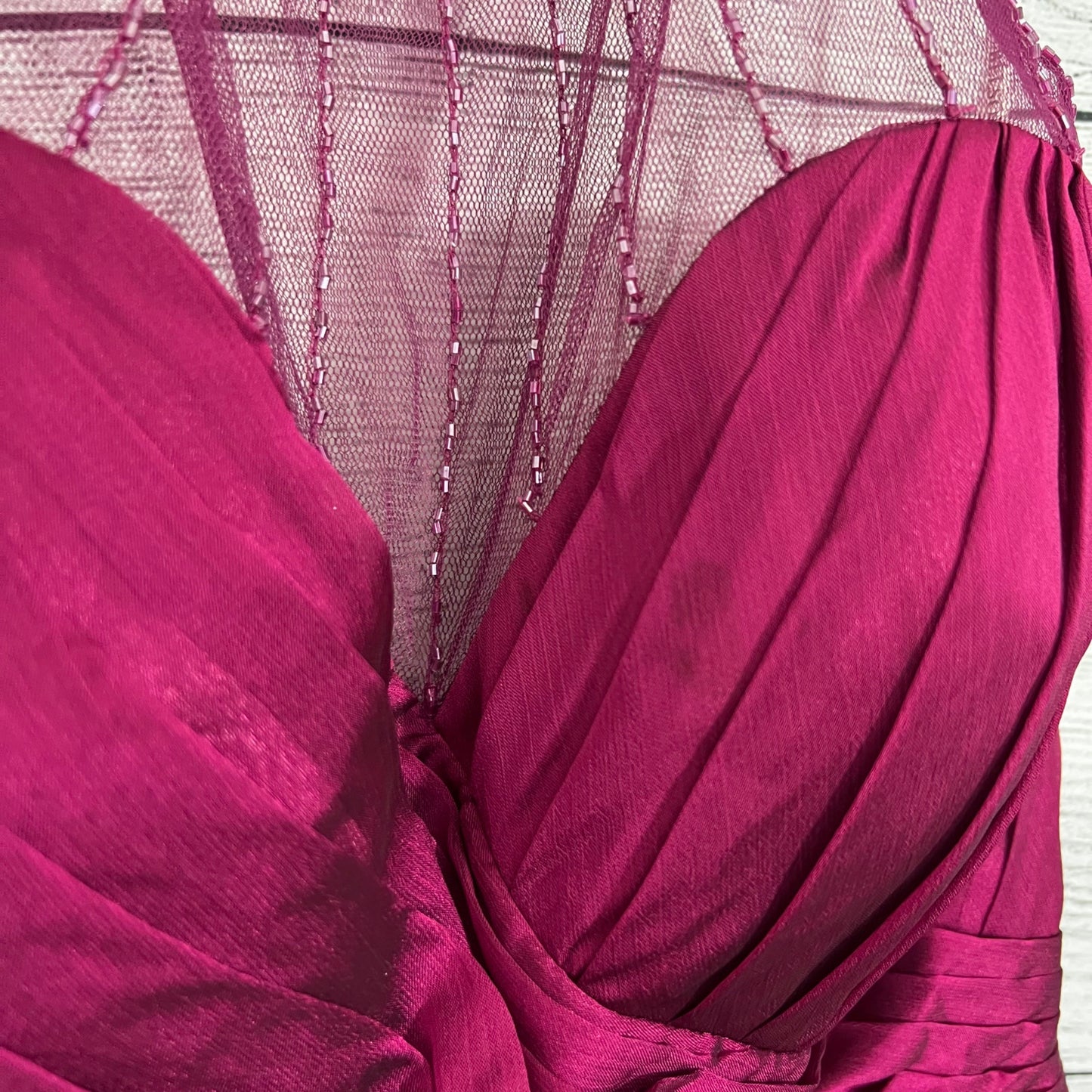 Belsoie Fuchsia Sleeveless Mesh Yoke Gown, Size 16