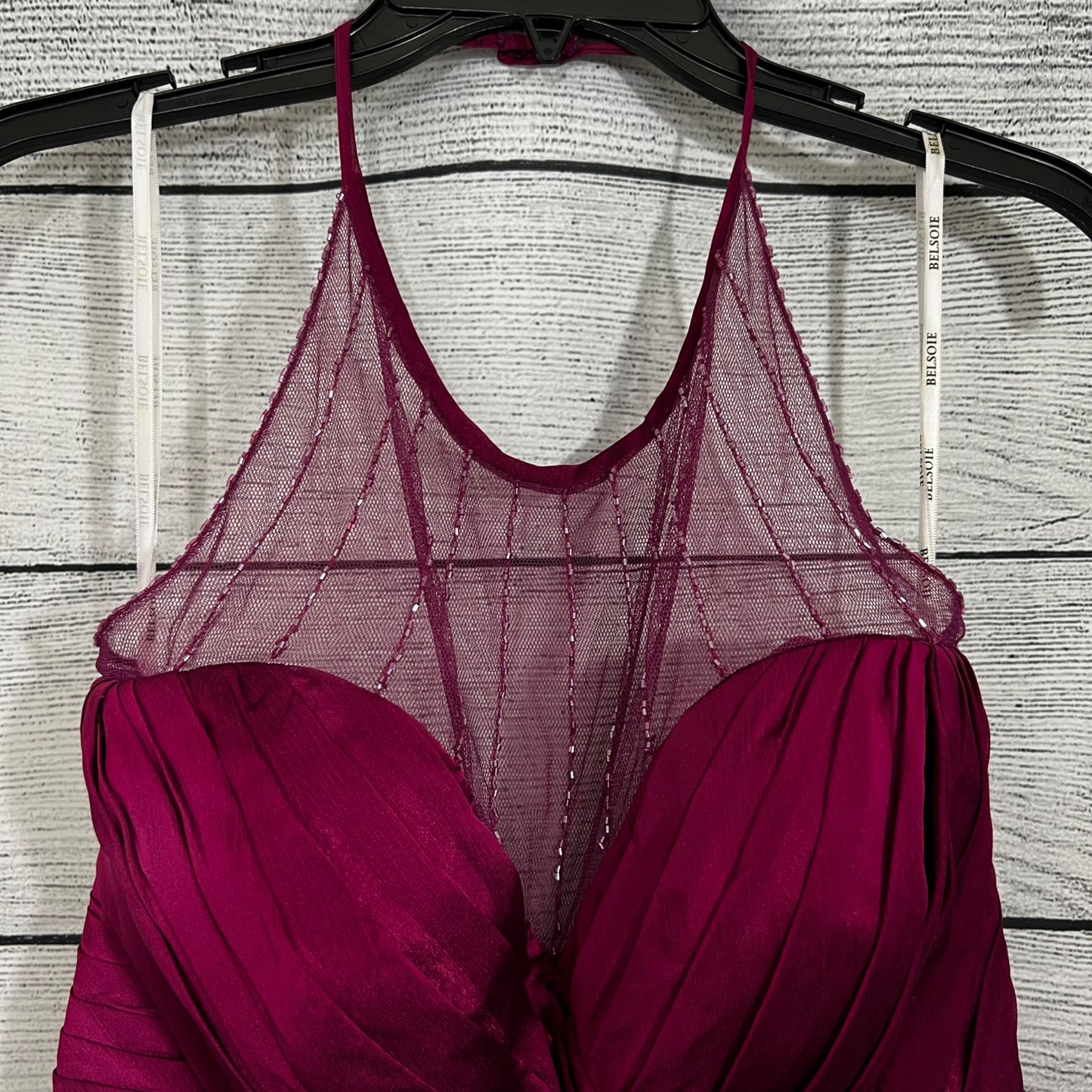 Belsoie Fuchsia Sleeveless Mesh Yoke Gown, Size 16