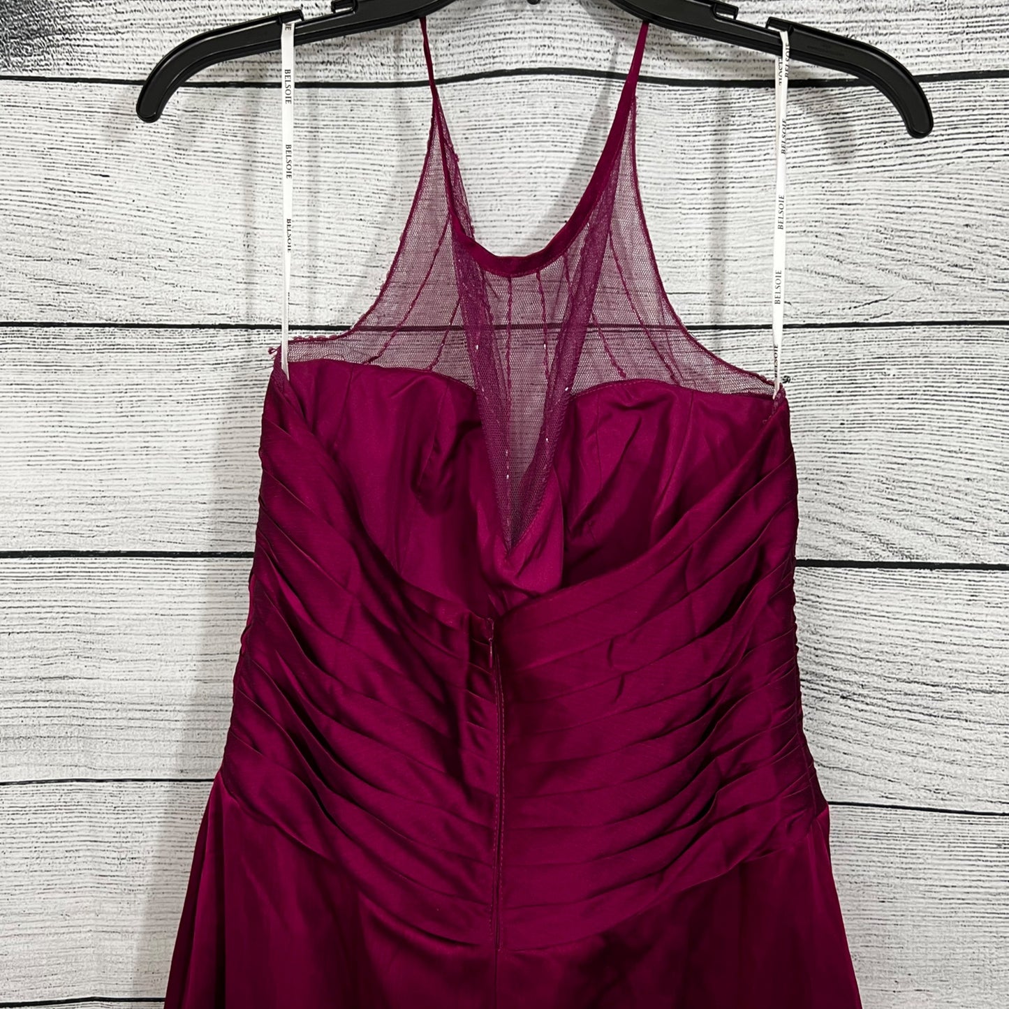 Belsoie Fuchsia Sleeveless Mesh Yoke Gown, Size 16