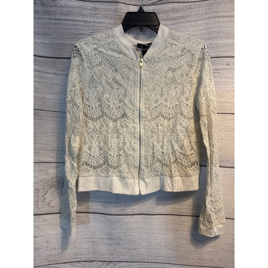 Aqua Lace Bomber Jacket In Ivory Size M