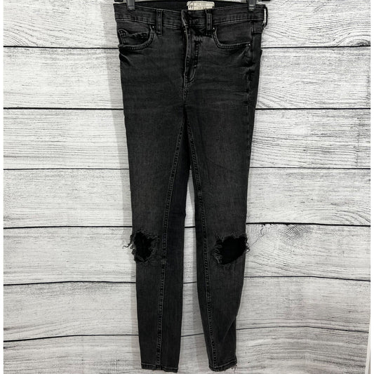 Free People Distressed Black Skinny Jeans, Size 25