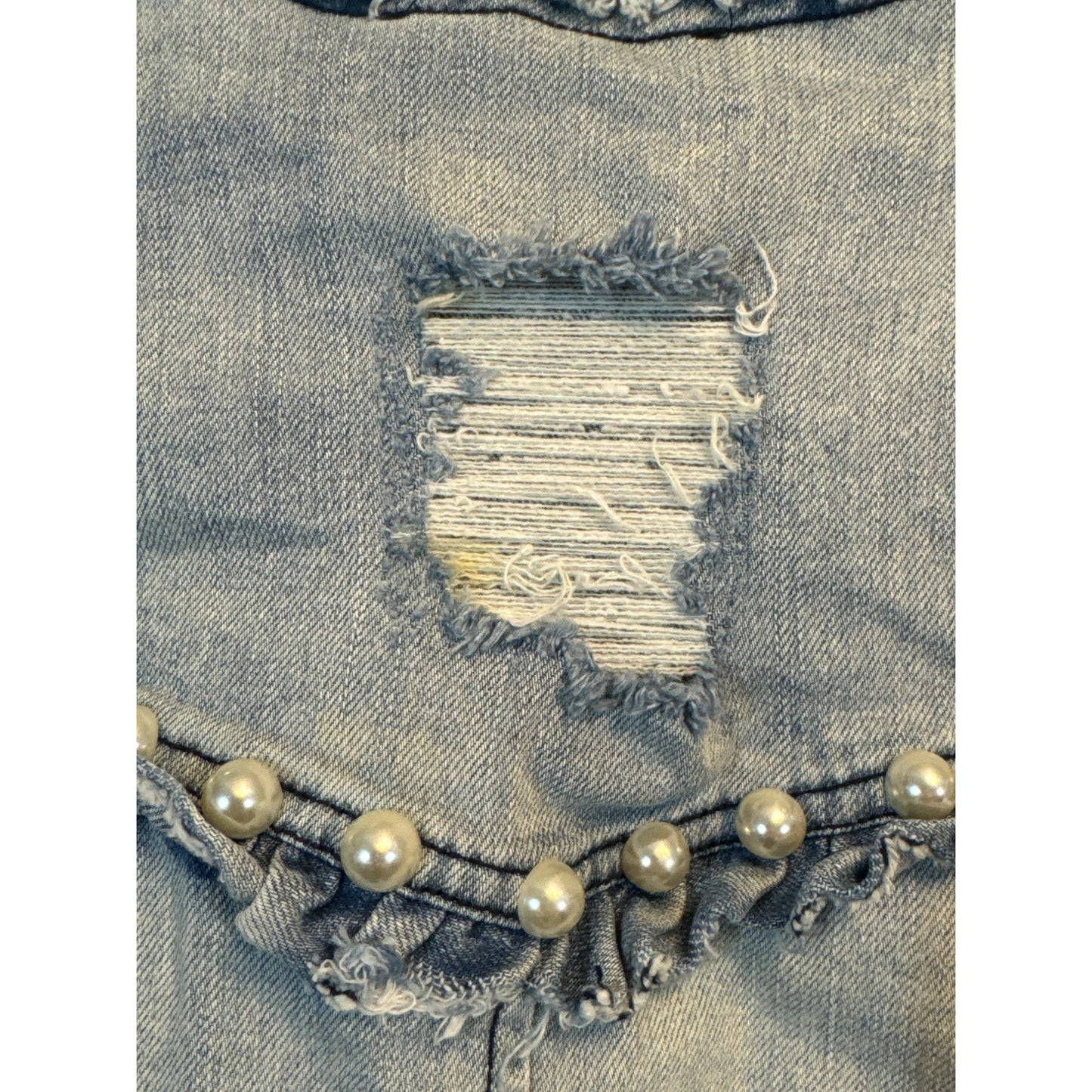 Generation Love Distressed Denim Jacket With Pearl Embellishments