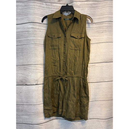 Lauren Ralph Lauren Sleeveless Olive Romper With Button Front & Drawstring Waist Size 6