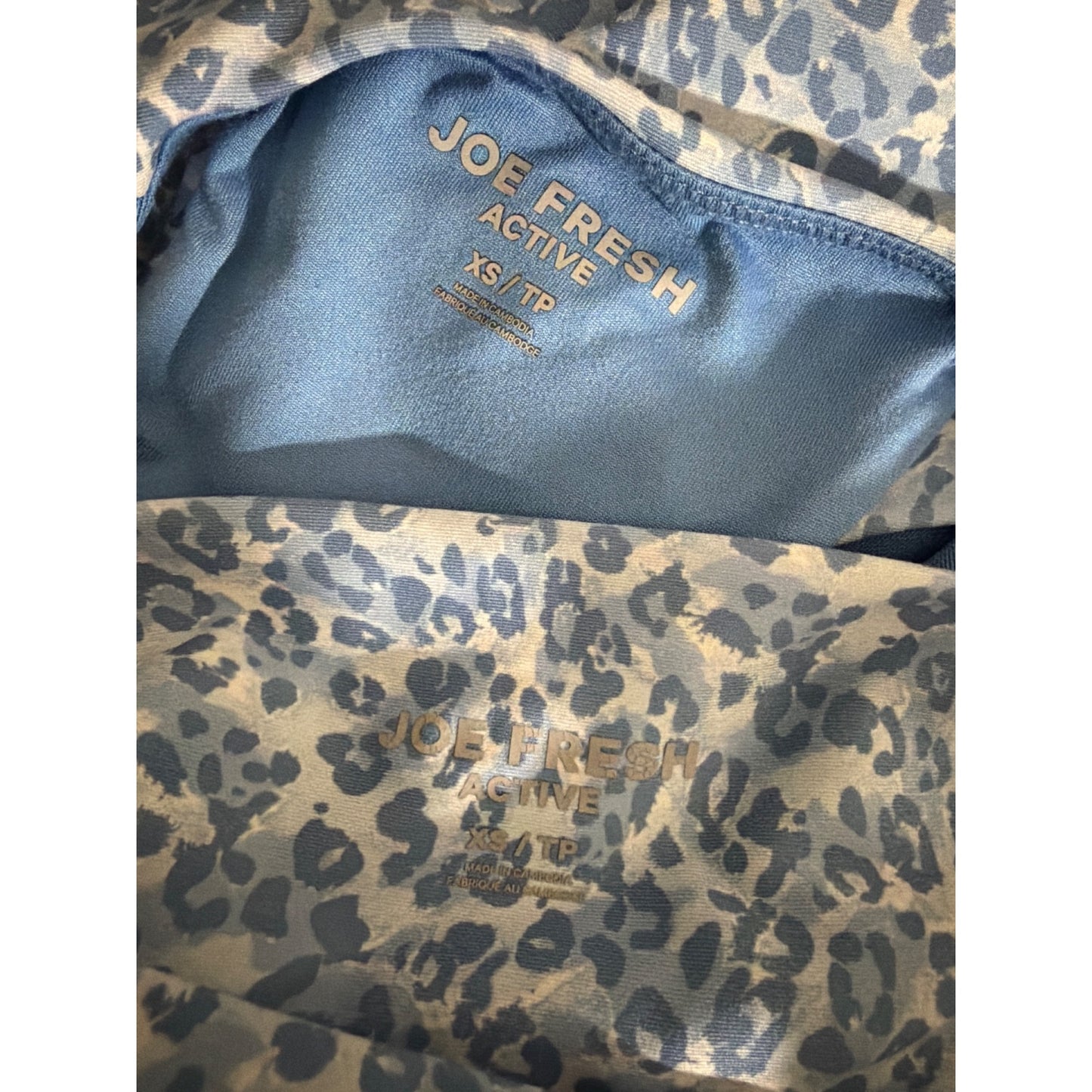 Joe Fresh Active Blue Leopard Print Crop Top & Leggings Set XS