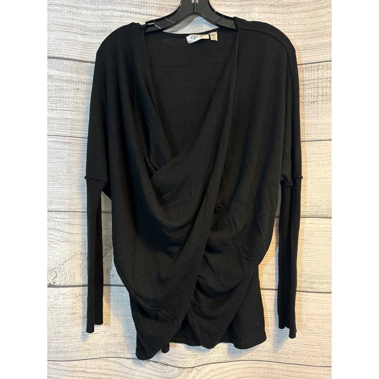 RD Style Black Drape Front Long Sleeve Top Size M