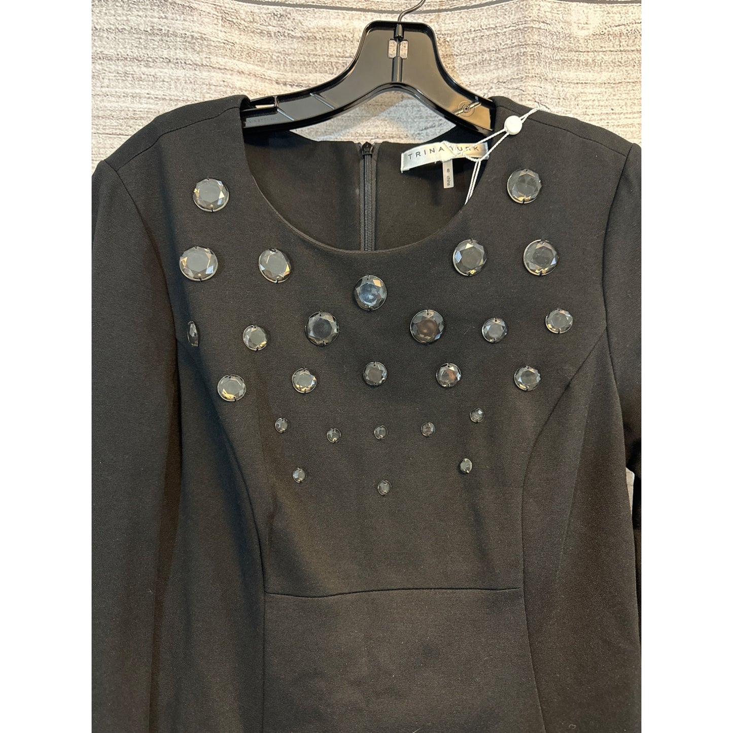 NWT Trina Turk Black Dress W/ Jewel Embellishments & Bell Sleeves Size S