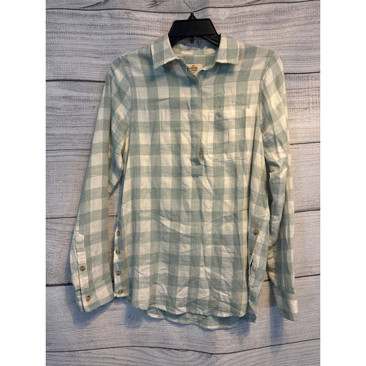 Marine Layer Green Plaid Half Button-Down Shirt Size XS