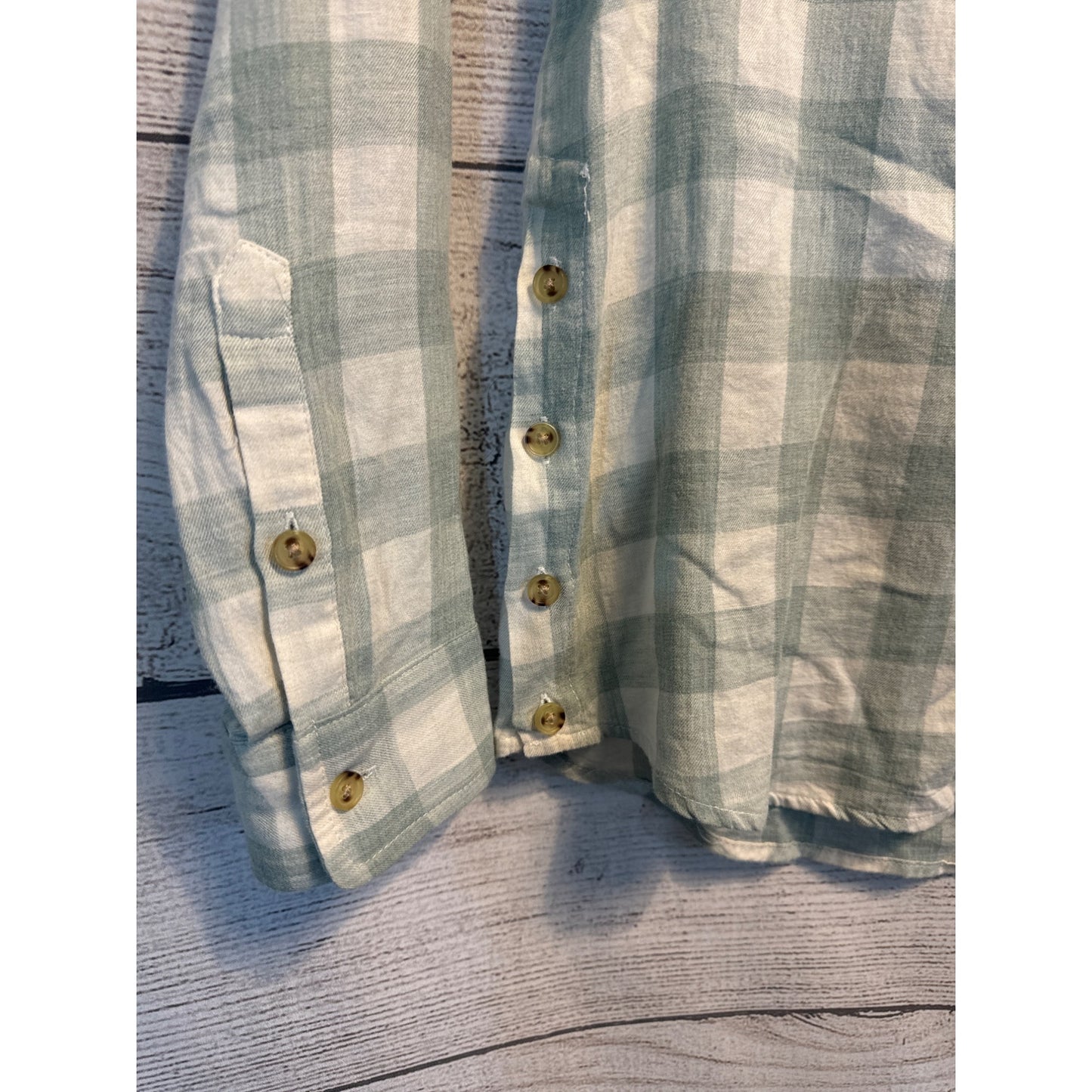 Marine Layer Green Plaid Half Button-Down Shirt Size XS