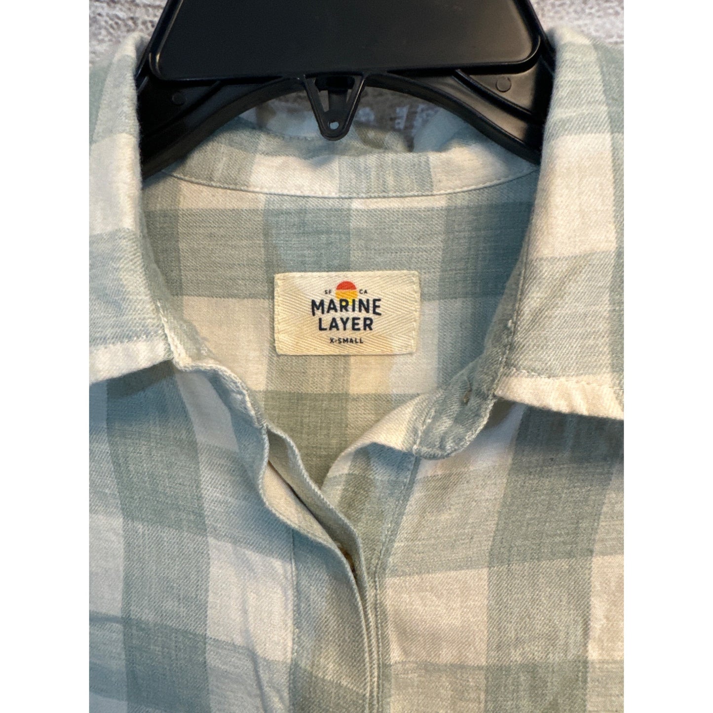 Marine Layer Green Plaid Half Button-Down Shirt Size XS