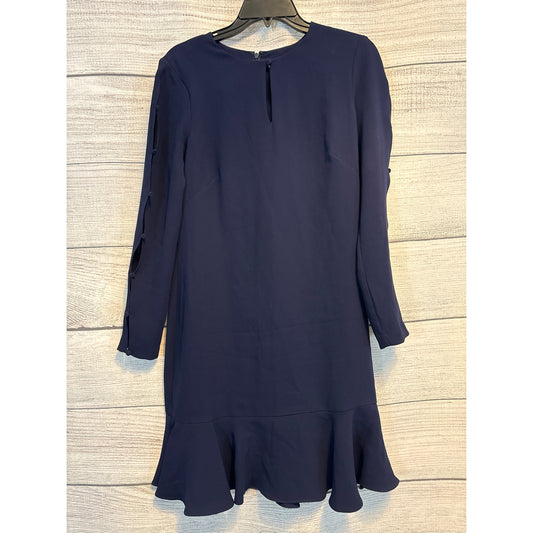 Shoshanna Navy Dress With Ruffled Hem & Buttoned Sleeves Size 6