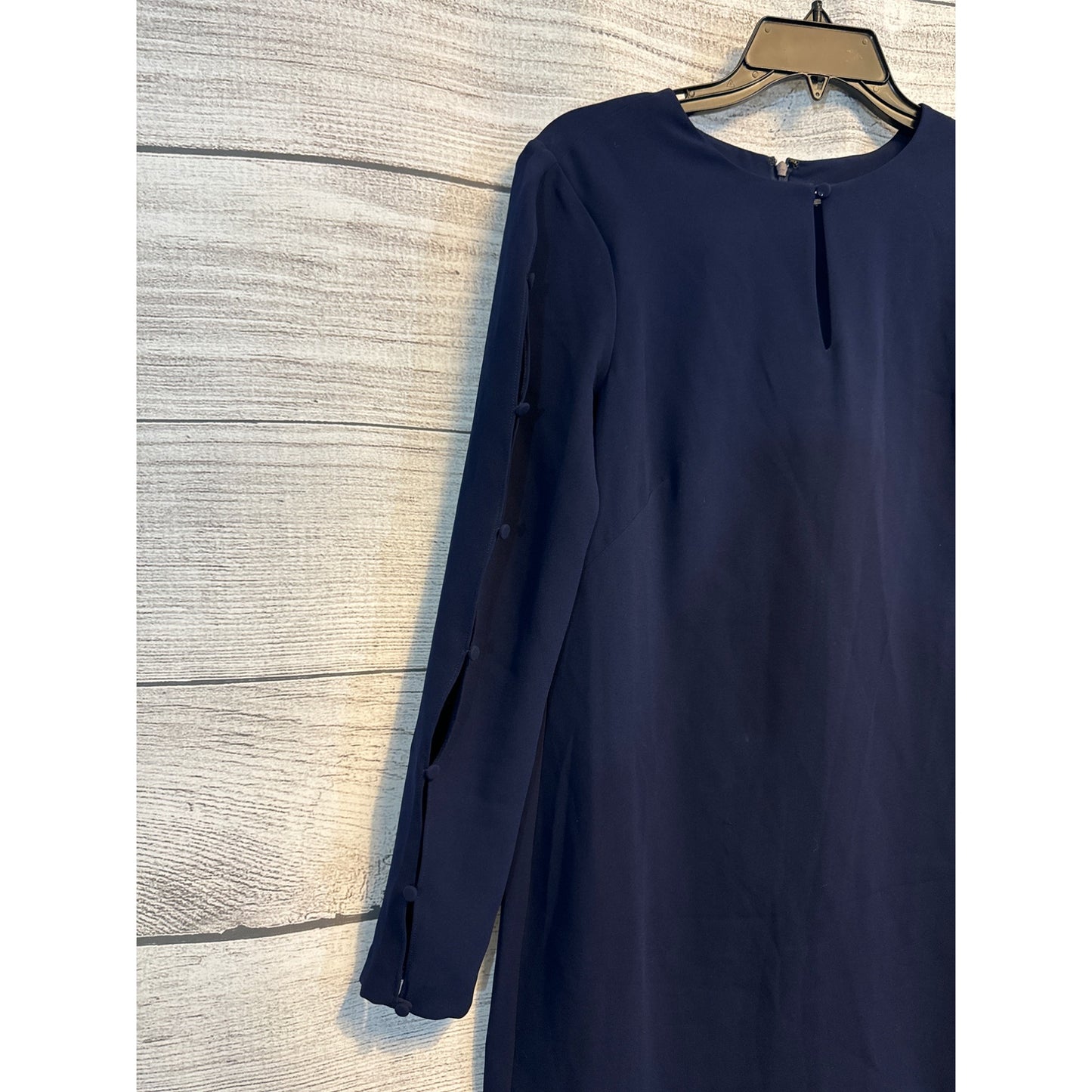 Shoshanna Navy Dress With Ruffled Hem & Buttoned Sleeves Size 6