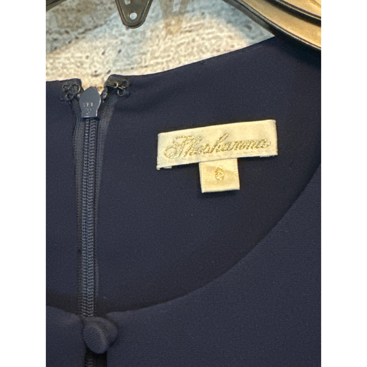 Shoshanna Navy Dress With Ruffled Hem & Buttoned Sleeves Size 6