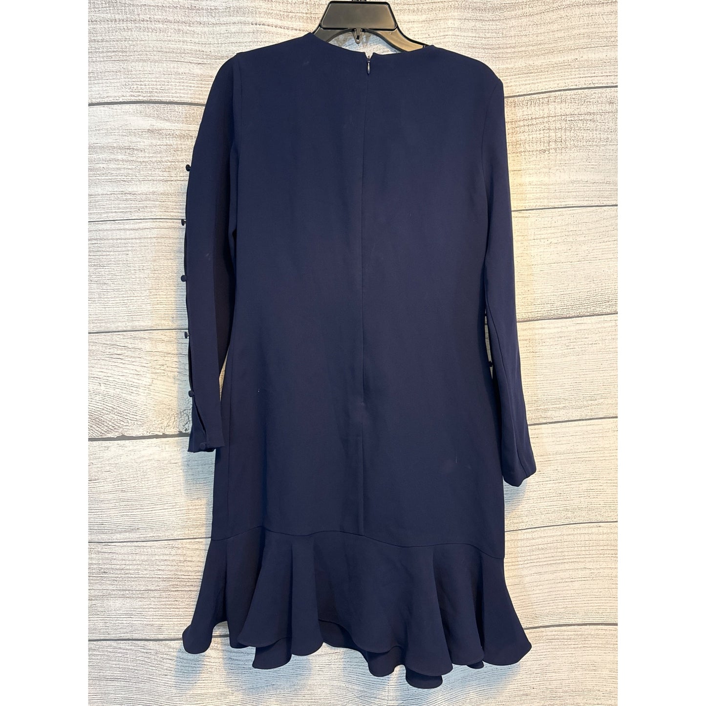 Shoshanna Navy Dress With Ruffled Hem & Buttoned Sleeves Size 6