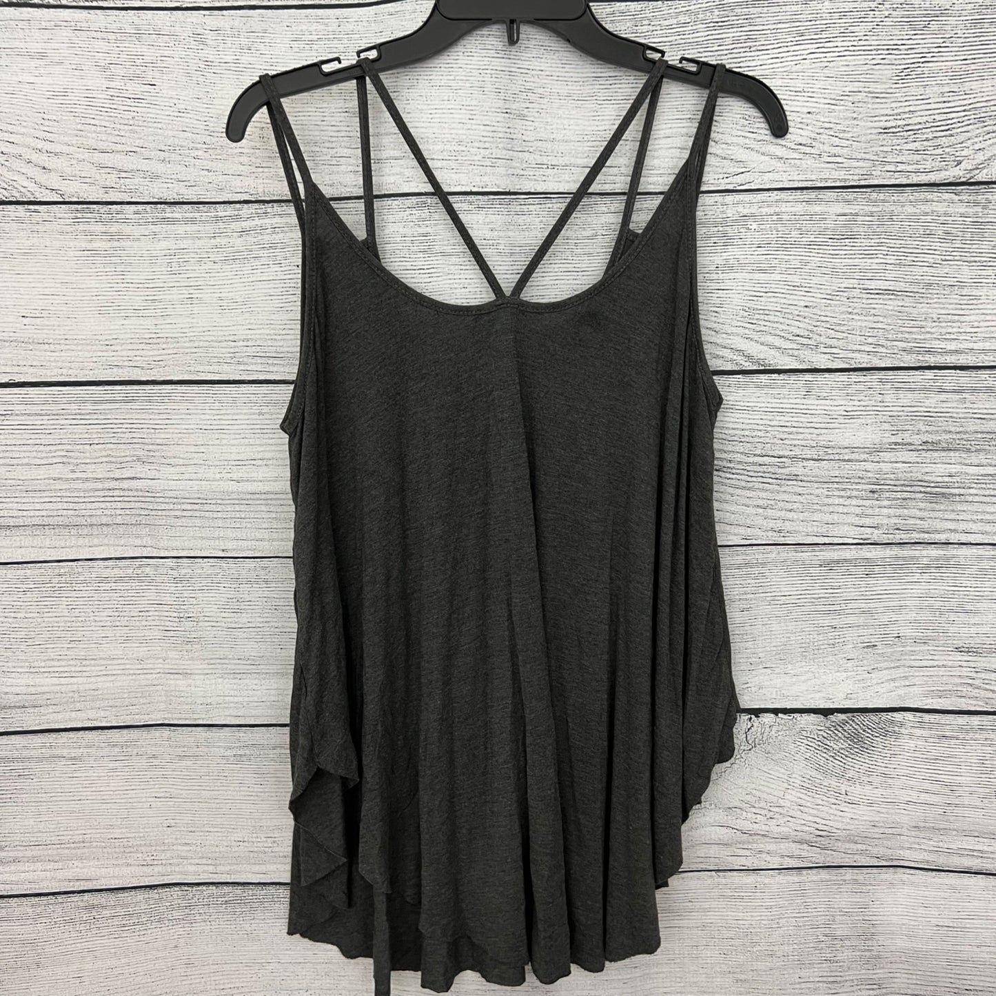 Zeagoo Charcoal Gray Strappy Flowy Tank Top With Double Spaghetti Straps & Asymmetrical Hemline, Size M
