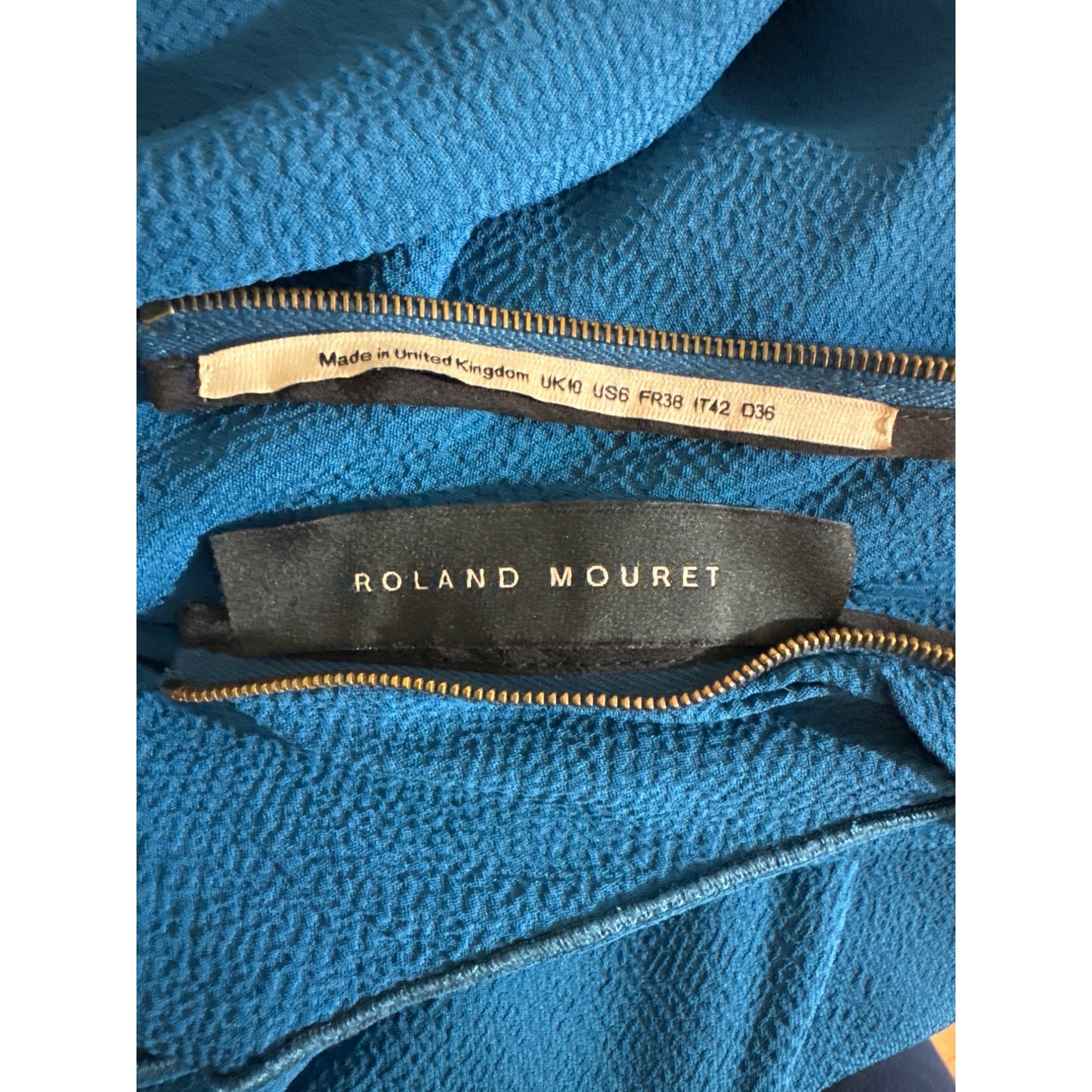 Roland Mouret Blue Draped Ruffle Sleeveless Dress UK 10 US 6