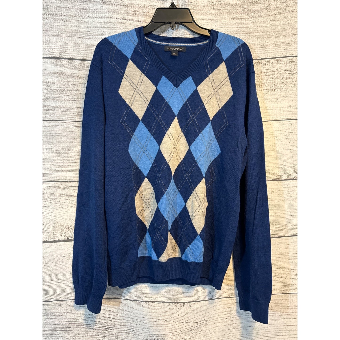 Banana Republic Mens Argyle Sweater V-Neck Blue Size M