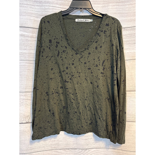Michael Stars Olive Splatter Long Sleeve V-Neck Top Size 0/S