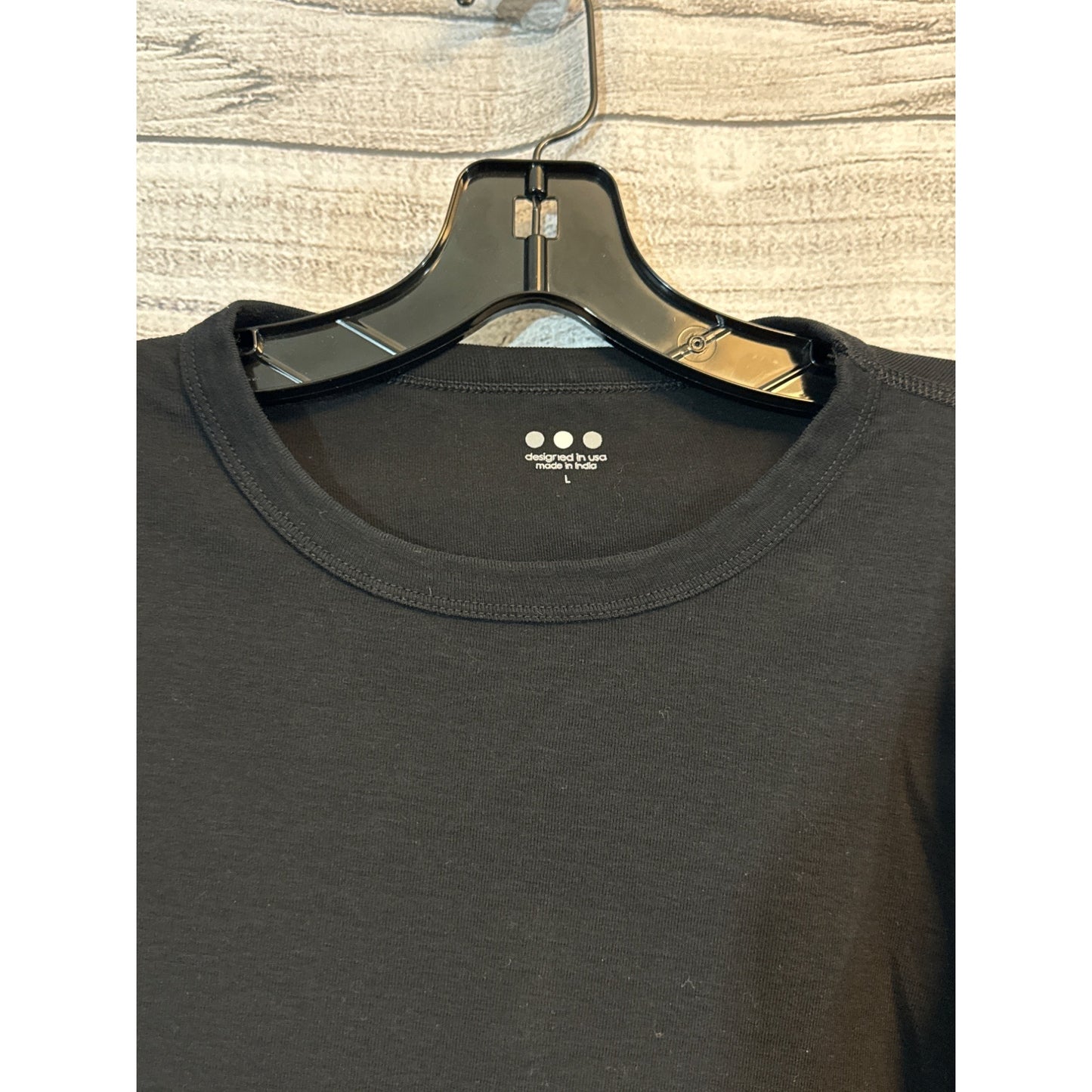 Three Dots Long-Sleeve Black Crew Neck Shirt Size L