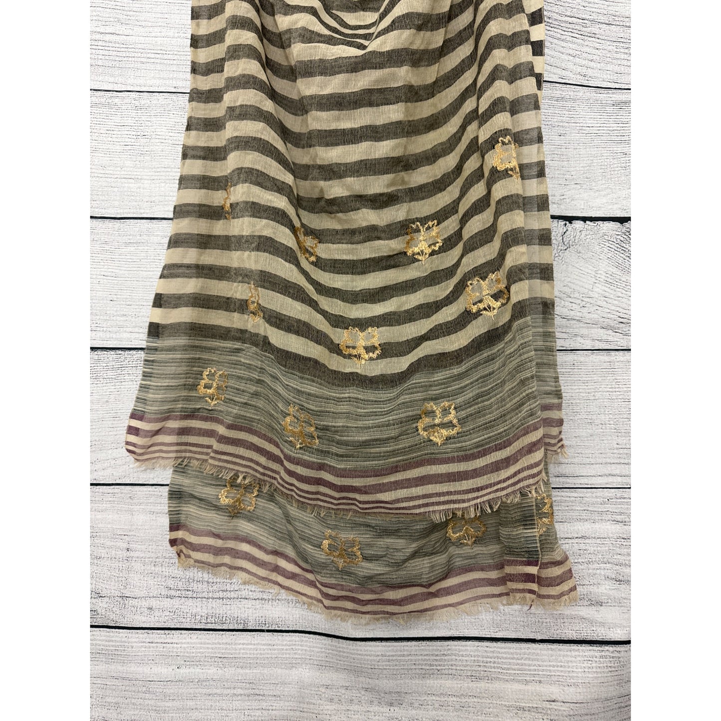 Striped Gold Floral Scarf