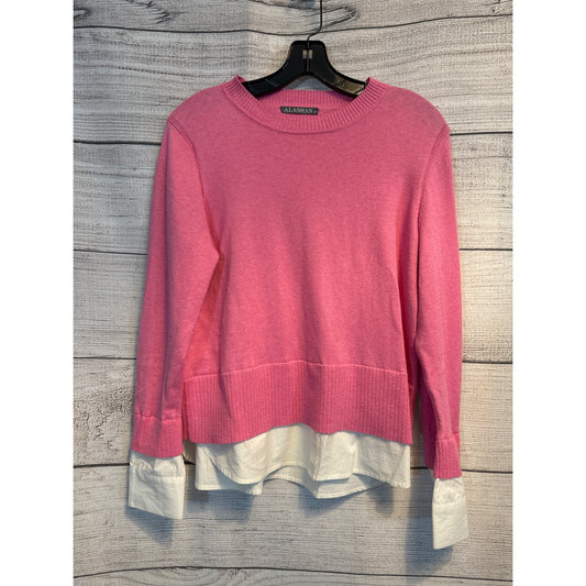 Alashan Pink Sweater With Faux Layered White Shirt Hem Size M