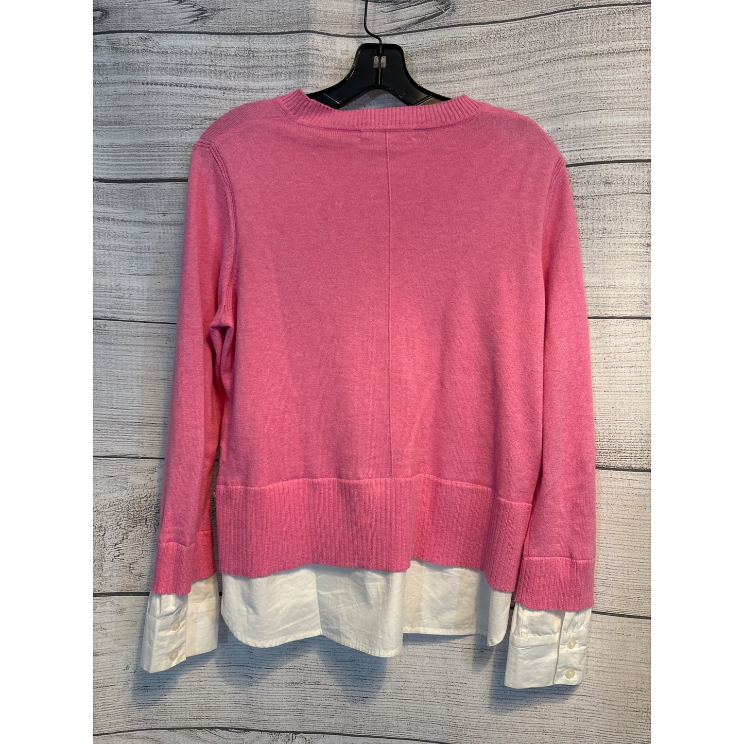 Alashan Pink Sweater With Faux Layered White Shirt Hem Size M