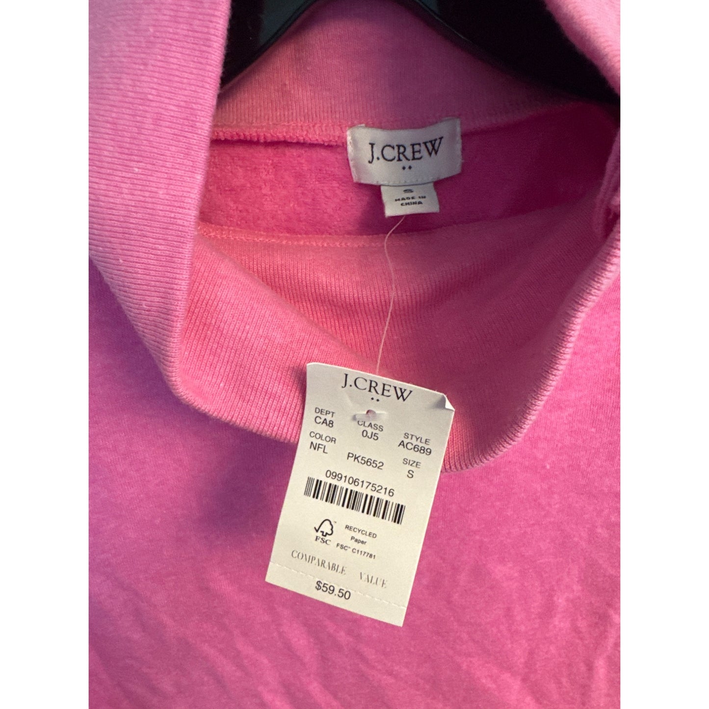 NWT J. Crew Pink Pullover Sweatshirt Size S