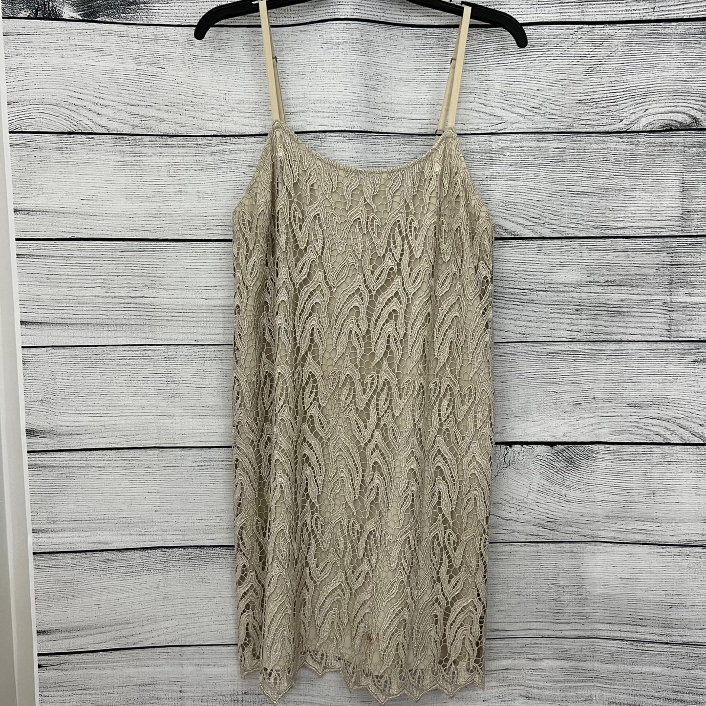 Alice + Olivia Elegant Beige Lace Overlay Dress, Size M