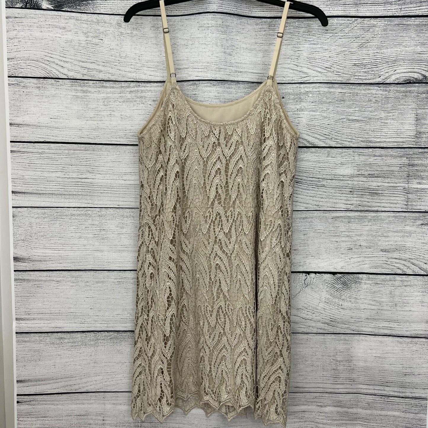 Alice + Olivia Elegant Beige Lace Overlay Dress, Size M