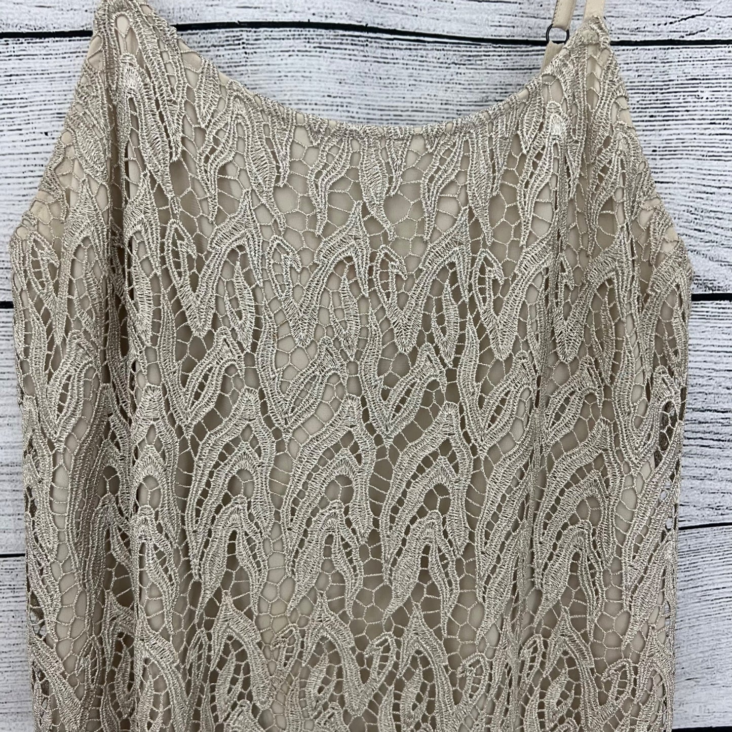Alice + Olivia Elegant Beige Lace Overlay Dress, Size M